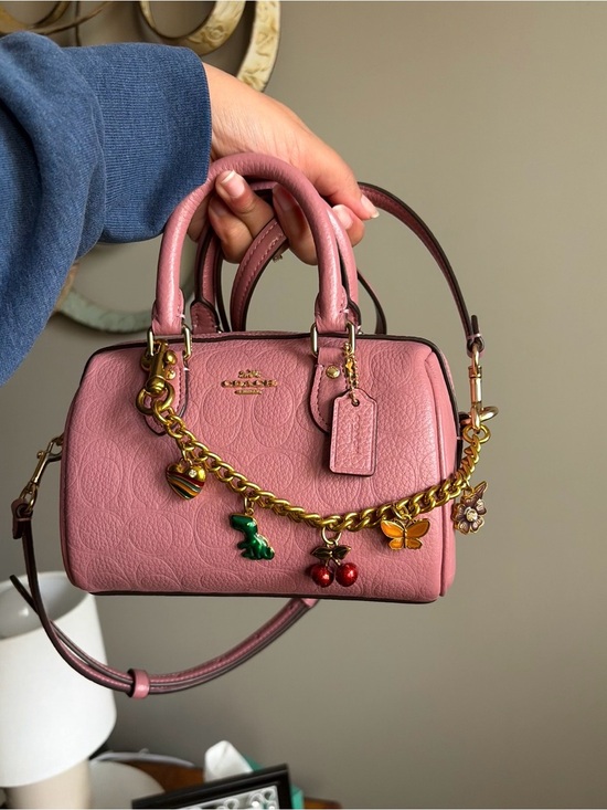 Coach Handbags - Coach Pink Leather Mini Satchel with Gold Charm Chain